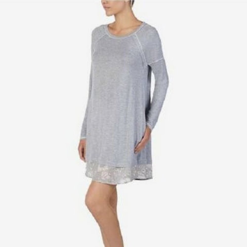 Layla Plus Size Printed Solid-Hem Sleepshirt, Grey Heather 2X